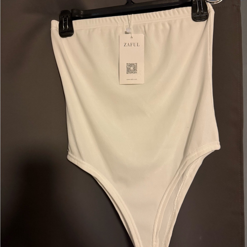 Zaful Ribbed White High-Waisted Bikini Bottom